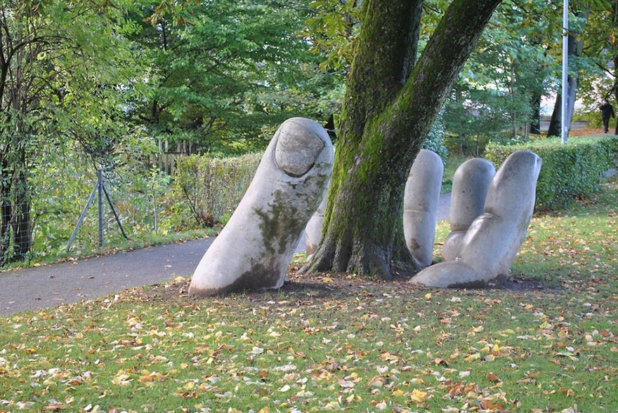 The Caring Hand Concrete Sculpture In Glarus, Switzerland