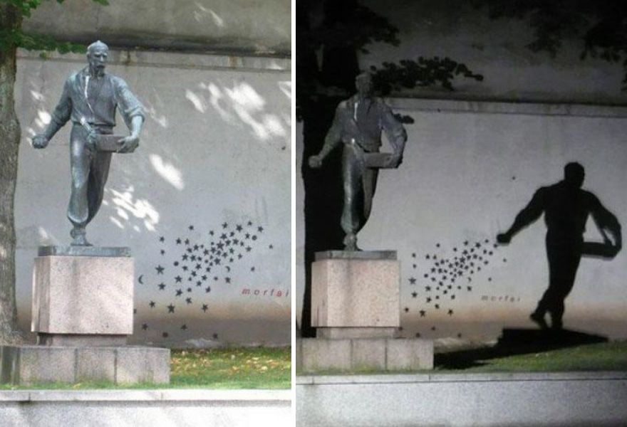 Shadow Street Art "The Star Sower" By Morfai In Kaunas, Lithuania
